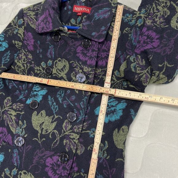 Merona Floral Boho Hippie Tapestry Trench Coat Women’s Size Medium Wool Blend - Picture 6 of 10